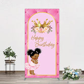 Aperturee - Aperturee Pink Princess Crown Floral Birthday Rectangle Backdrop